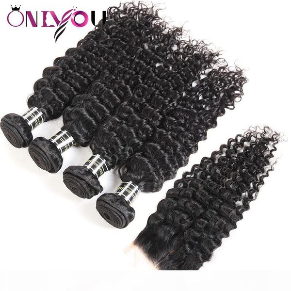 

brazilian deep wave virgin hair closure kinky curly human hair weave bundles with closure straight 4 bundles and weaves hair wefts wholesale, Black;brown