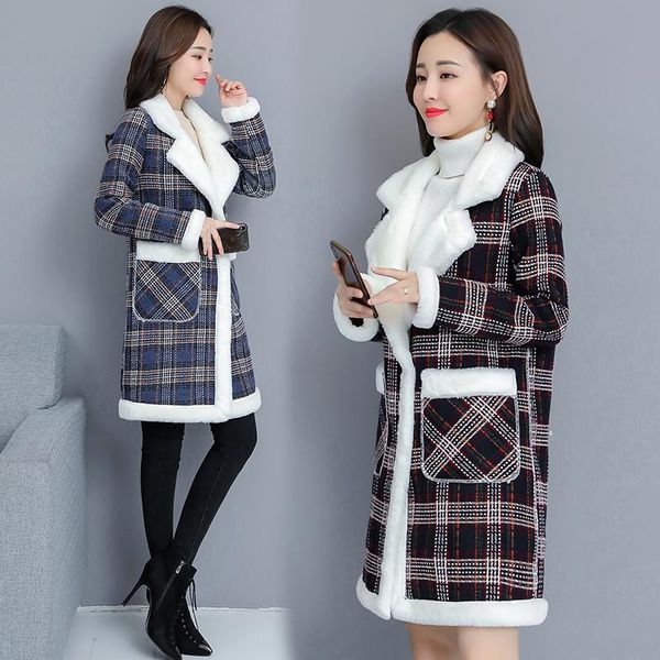 

winter warm plaid jacke coats women 2020 casual coat female winter long sleeve jaqueta feminina chaquetas mujer jeans jacket, Black;brown