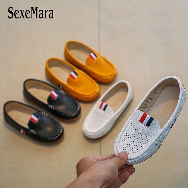 

summer mesh leather shoes for boys slip on children's shoe antiskid flat heel girls sneakers student new baby shoes lj200907, Black