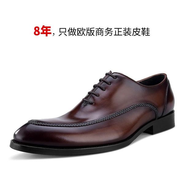

dress shoes business english men's leather suit europe manual head layer cowhide sells, Black