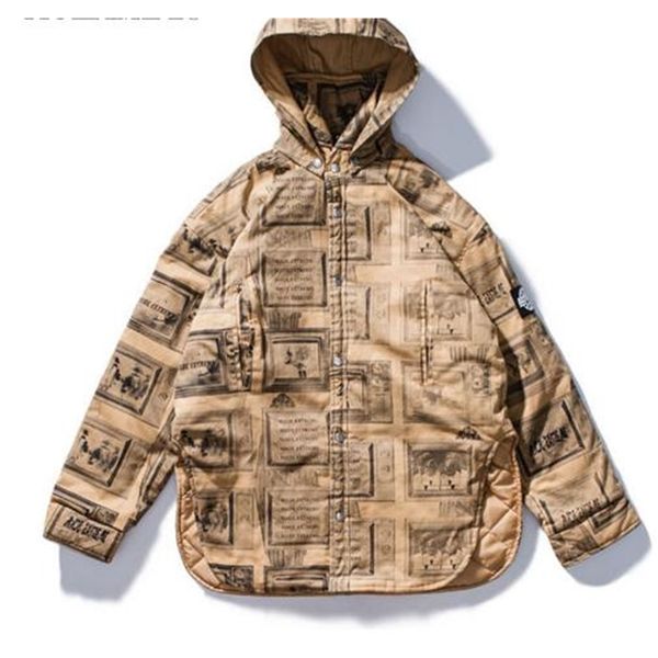 

streetwear oversize jackets coats mens womens print hooded button jackets lovers winter detachable thick coats windproof outerwear, Black;brown
