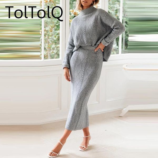 

elegant two pieces set women knitted skirt suit autumn winter long sleeve ladies suit set party feminine sweater dress1, White