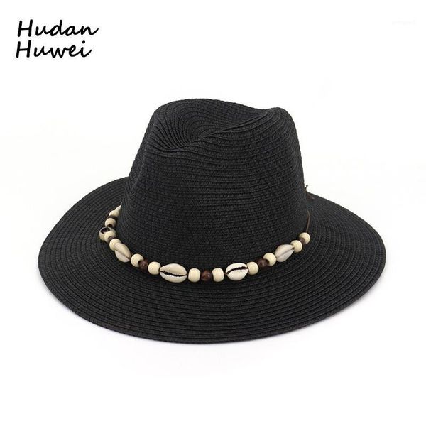 

wide brim hats summer women straw fedora hat with shell decoration for fashion ladies plain jazz beach female party holiday1, Blue;gray