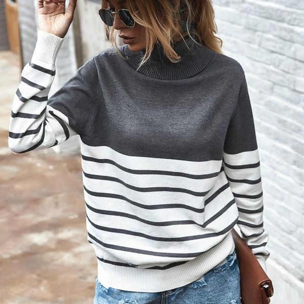 

2020 striped turtleneck sweater women autumn winter knitted jumper women's sweaters casual loose long sleeve pullovers female, White;black