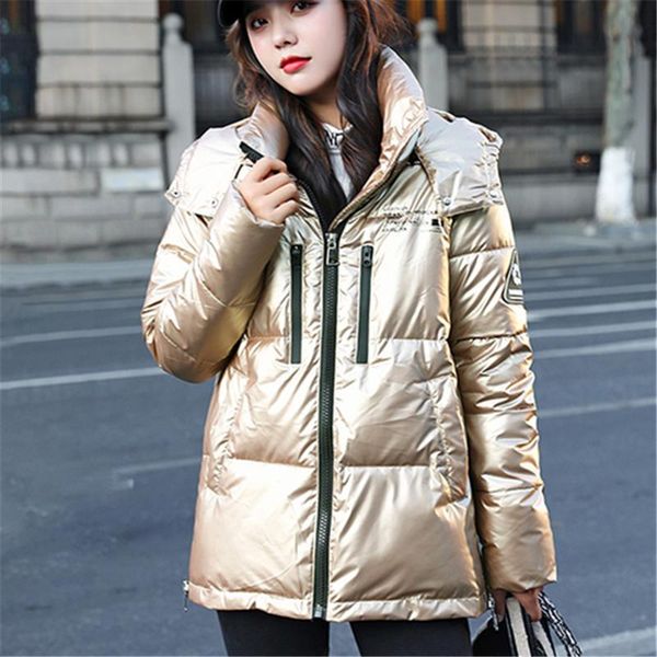 

women's down & parkas short shiny cotton-padded jacket women 2021 winter fashion high-quality hooded long-sleeved thick warm coat trend, Black