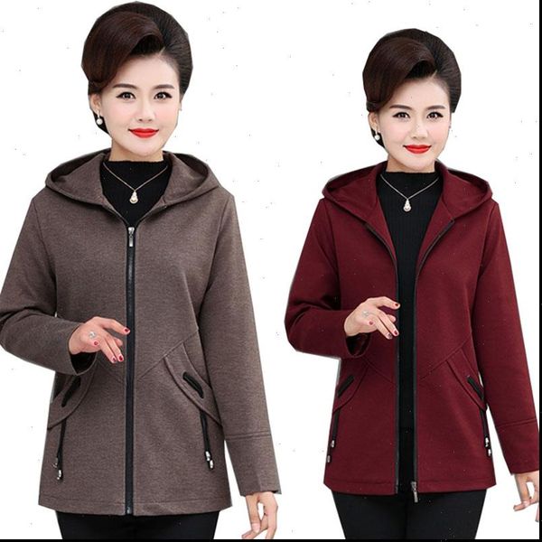 

middle aged and elderly womens coat 2021 new spring hooded zipper jacket plus size 4xl autumn coats outerwear mother dress, Black;brown