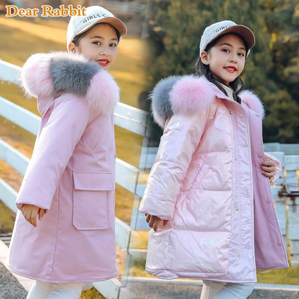 

down coat fashion winter girl double-sided jacket waterproof thick 4-12 yrs kids outerwear parka real fur clothes snowsuit, Blue;gray