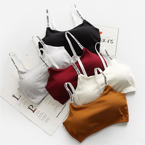 

женщины crop tops бретели camis solid colors белье strappy проложенный бюстгальтер топы хлопка жилет верхней части бака, White