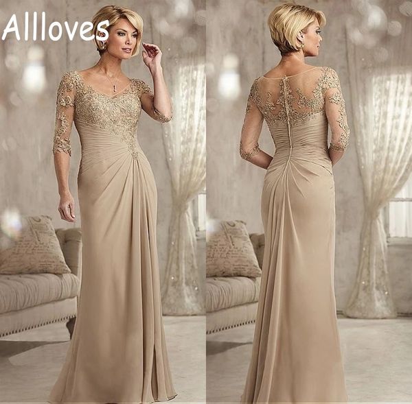 

elegant chiffon mother of the bride dresses with half long sleeves lace appliques beaed floor length evening prom gowns for women plus size, Black;red