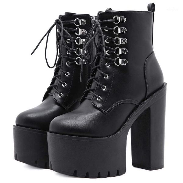 

bonjomarisa cool female boots black lace up zipper platform motorcycle boots women super high heel fashion shoes woman1