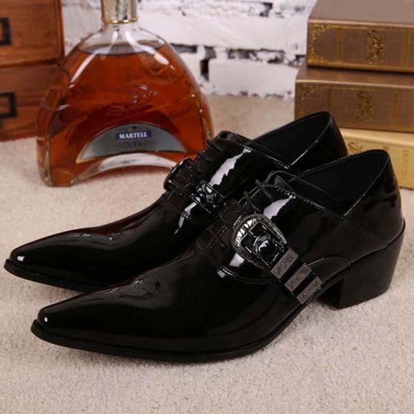 

business men shoes black patent leather oxford shoes for men chaussure homme lace-up buckle thick high heel zapatos