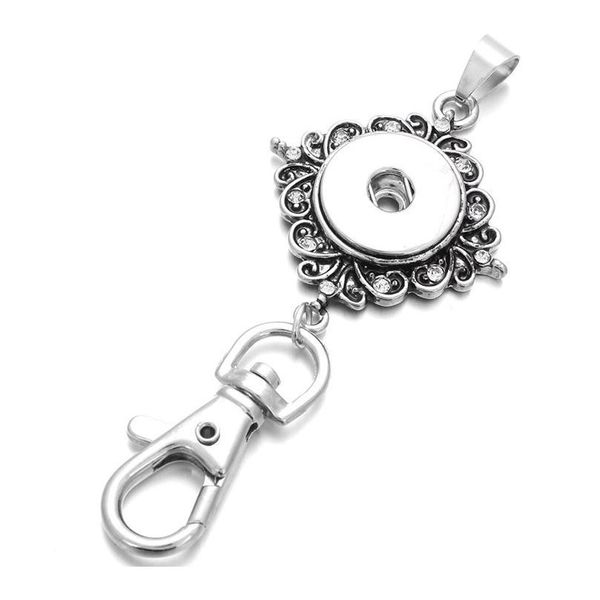 

new snap jewelry 18mm metal flower snap button keychains keyring pendant layard for women gi qyluzm, Silver