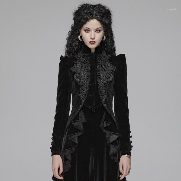 

women's gothic weft velvet coat vintage lace decoration fit party long sleeve short jackets1, Black;brown