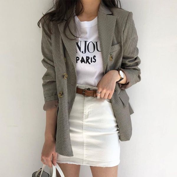 

autumn women plaid blazers and jackets work office lady elegant style coat plaid printed turn down collar brief coat outwear1, White;black