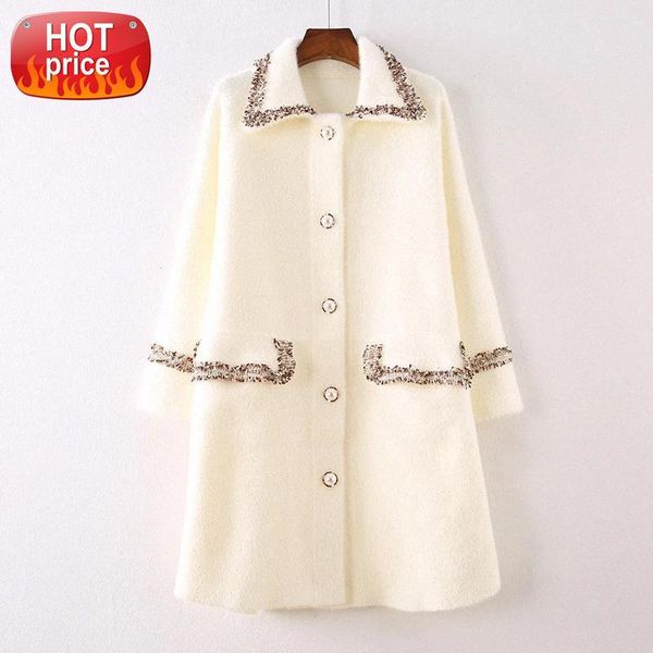 

mid-length coat 2020 autumn and winter fashion imitation mink fur sweater coat women loose thick cardigan trend #9a0f, White