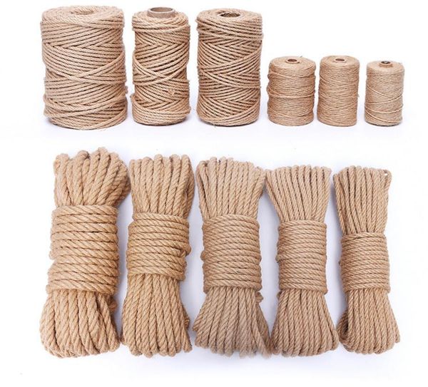 Natürliche Hanfseilschnur, Jute-Handwerk, gedrehte Schnur, geflochtene Bondage-Schnur, Schärpe, 100 % Sackleinen, DIY-Kunsthandwerk, Dekoration, 100 Meter/Rolle, 2/3/4/5/6 mm