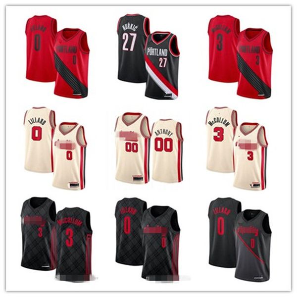 

2019/20 mens portland trail damian lillard carmelo anthony c.j mccollum iconedition city blazers swingman jersey cream basketball jersey, Black
