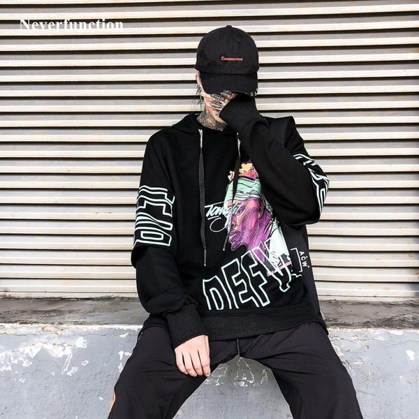 

autumn hip hop singer painting loose hooides sweatshirts streetwear fashion 2019 mens oversized casual pullover hooded 1, Black
