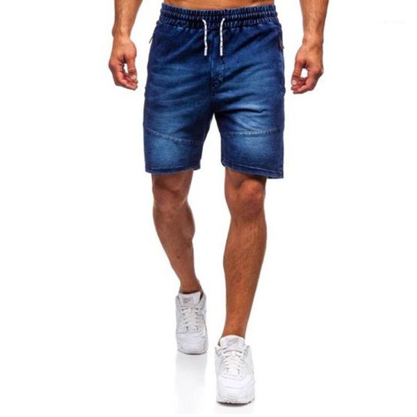 

men's casual denim shorts elastic tether wash knee length sports denim shorts1, Blue