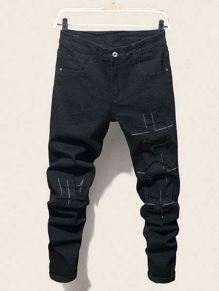 

men stitching rag stitching frayed trim jeans c7x6#, Blue
