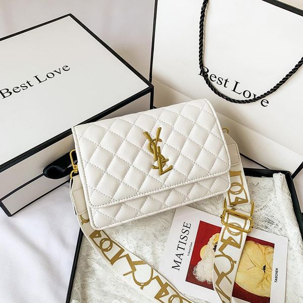 

white cross-body chain black square sling bag