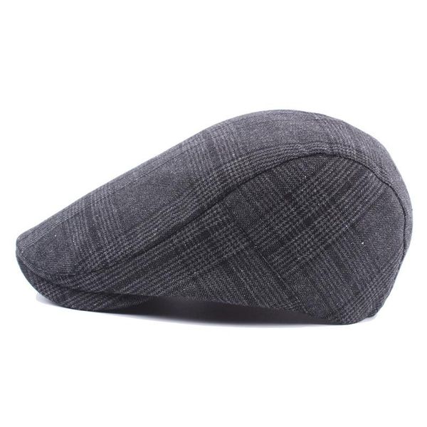 

berets casquette casual men's flat cap summer linen beret male plaid gray houndstooth breathable brand duck lips driving blm15, Blue;gray