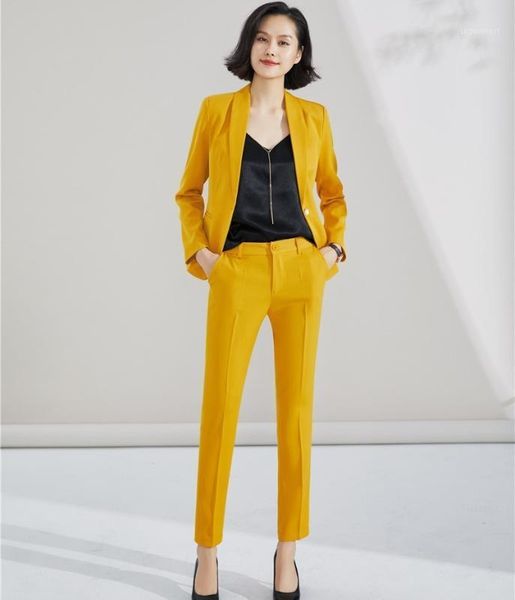 

formal ladies yellow blazer women business suits with pant and jacket sets work wear office uniform styles1, White