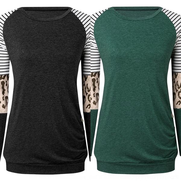 

qc2lu spring summer 2020 women's leopard stitched stripe long buttont-shirt ssleeve spring stripe 2020 women's leopard summer stit, White