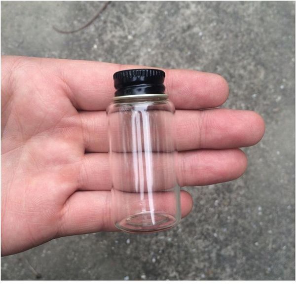 

27*50*14mm 15ml small transparent glass bottles with screw black aluminum cap glass jars empty vials containe bbykki