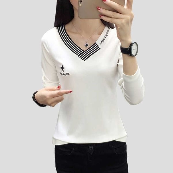 

shintimes blusas mujer de moda autumn casual embroidery womens and blouses long sleeve v-neck blouse ladies clothes y200402, White