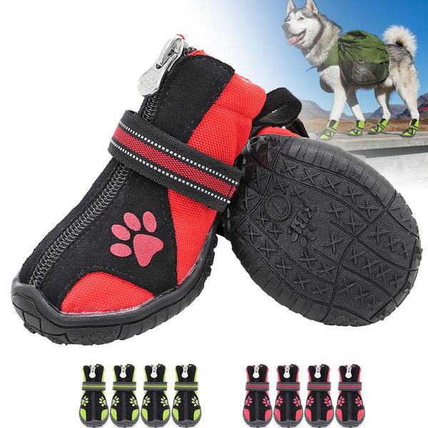 

4pcs pet dog shoes waterproof reflective dog boots outdoor snow rain shoes anti-slip socks footwear for medium large do wmtcxz