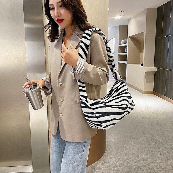 

zebra cow leopard print women's shoulder bag plush armpit bag female hobo bags fashion designer handbag crossbody underarm bags