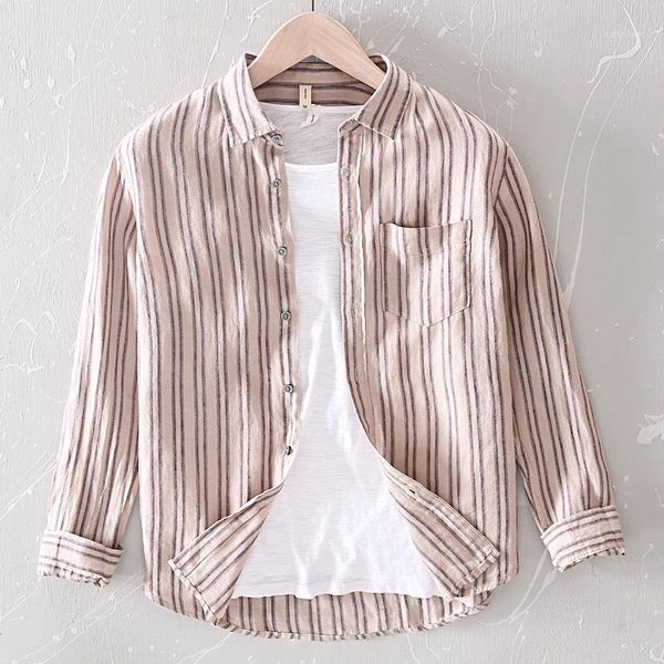 

men's 100% linen shirts long sleeve slim fit striped dress shirt men breathable social business shirts male camisa ts-5401, White;black