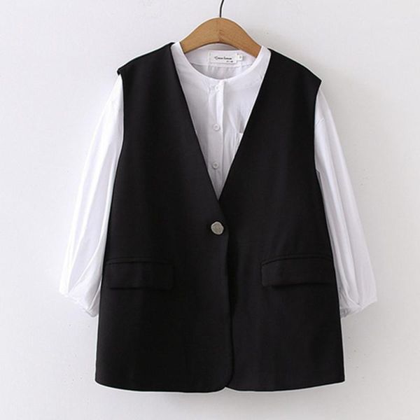

2020 fall spring autumn vintage vest women elegant suit vest sleeveless coats jackets outerwear office lady black waistcoat, Black;white