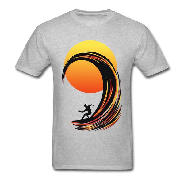 

sport cool surfer on fire summer & tees for custom short sleeve men grey t-shirt cartoon sea wave sunset