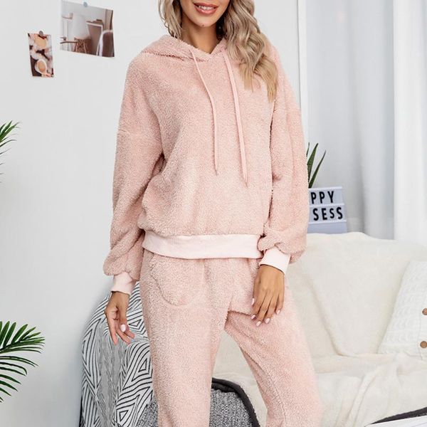 

women's tracksuits 2-piece thermal pants suit autumn and winter double-sided fleece hooded sweater home wear casual fashion sports, Gray