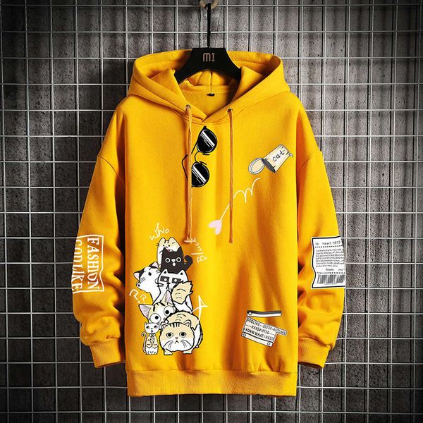 

sweater men's hoodie plush thick autumn and winter large ins loose youth cartoon fashion coat, Black