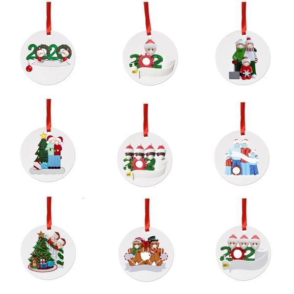 

factory outletpwiwpvc 2020 quarantine christmas decorations family of 1 2 3 4 5 6 7 snowman gift ornament pandemic with face masks hand sa