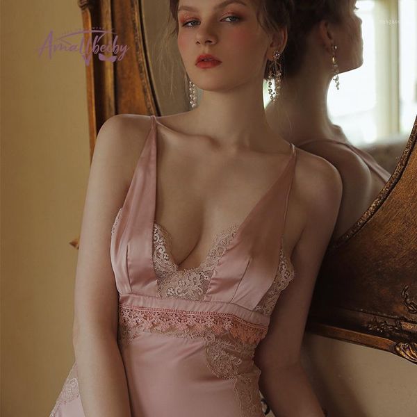 

romantic lingerie autumn winter nighties for women sleepwear female flowers lace sweet v-neck suspenders nightdress1, Black;red