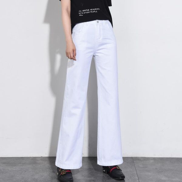 

2020 promotion women's spring autumn new boot cut jeans color white high waist wide leg pants flares trousers, Blue