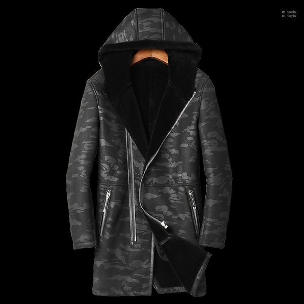 

dk new hooded slim long fur coat men winter thicken real leather and fur clothing black natural slim jacket1