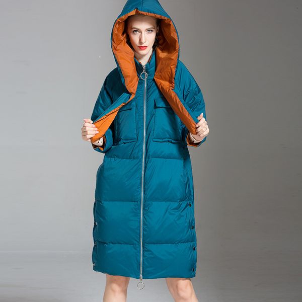

2021 new winter white duck down parka hooded women thick warm parkas long coat loose outwear feminino 9hfo, Black