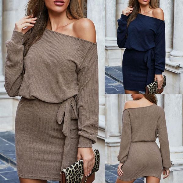 

2020 fashion women autumn winter dress solid color buttock wrapping knittin dress for lady women plus size femme robe, Black;gray