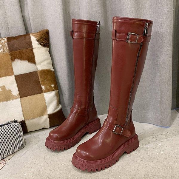 

winter women combat boots 2021 platform gothic shoes motorcycle boots women fashion black red warm fur knee high1
