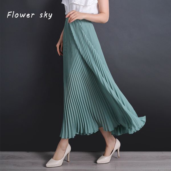 

2020 summer women skirt new fashion solid long pleated skirts long vintage women elegant pleated skirt, Black