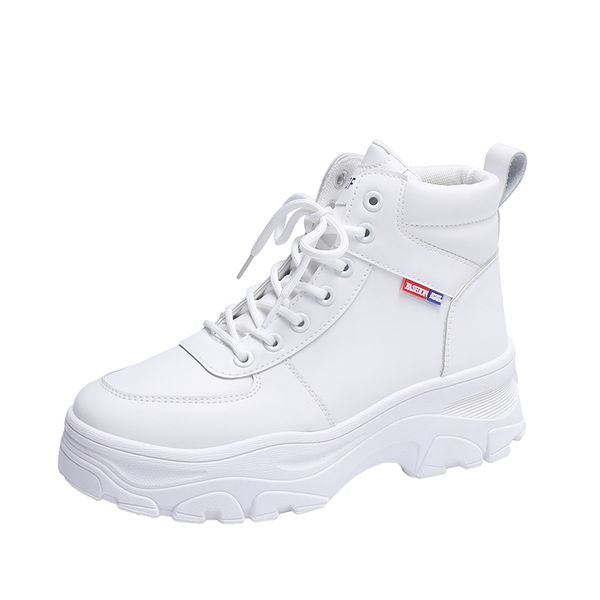 

2021 fashion women wear-resistant increased leather wind-proof boots quality durable waterproof high shoes sports, Red;white