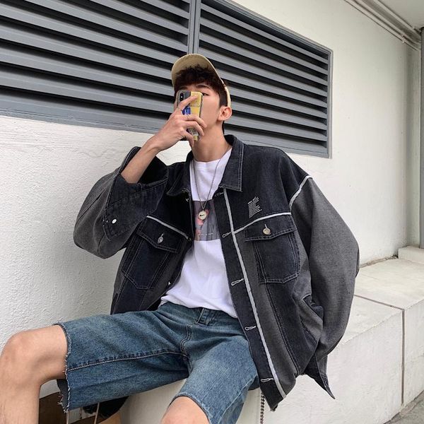 

2021 new men's tide cowboy loose coats male outerwear streetwear brand bomber denim jackets blue/black color windbreaker m-xl, Black;brown