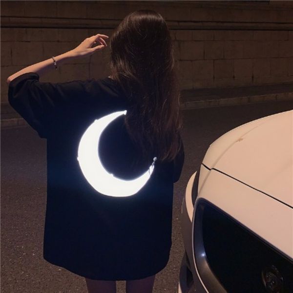 

gjobj лето 2020 новый корейский онлайн красный супер огонь отражающий girlfriendsloverstop свободные личности короткий топ пальто футболка ф, White