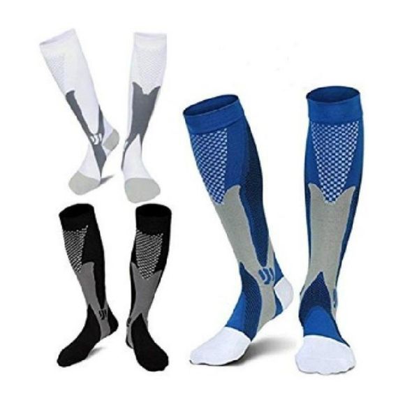 

socks & hosiery pack of 3 compression nylon knee high stockings 15-20 mmhg graduated athletic for men women riding running, Black;white