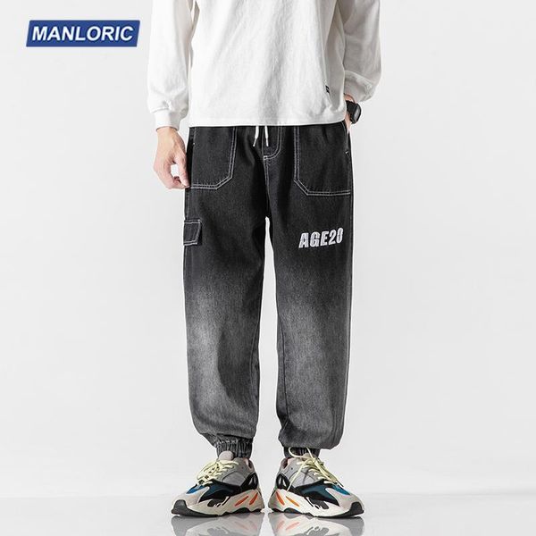 

manloric men casual letter gradient pencil jeans autumn hip hop cotton elastic waist men baggy jeans denim pants1, Blue